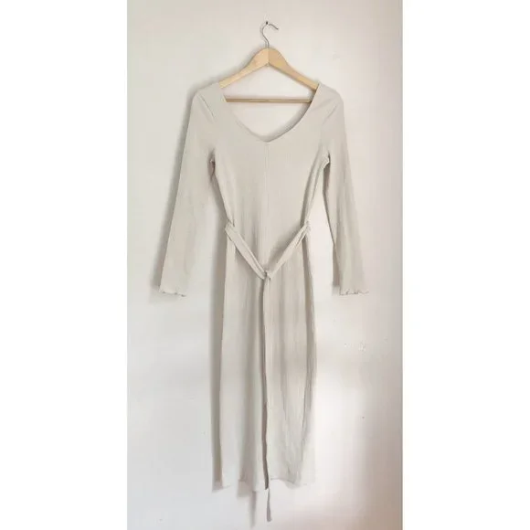 NWT Pact organic ivory cream Jazz stretch rib knit midi dress - Picture 5 of 7